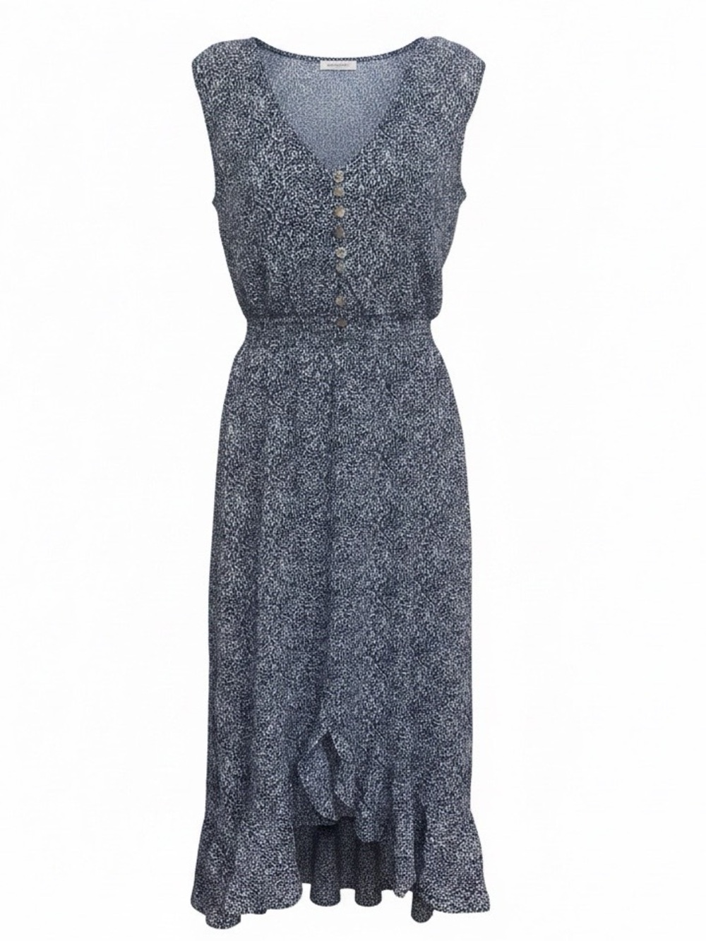 Sleeveless V-Neck Blue Floral Dress with Ruffle Hem